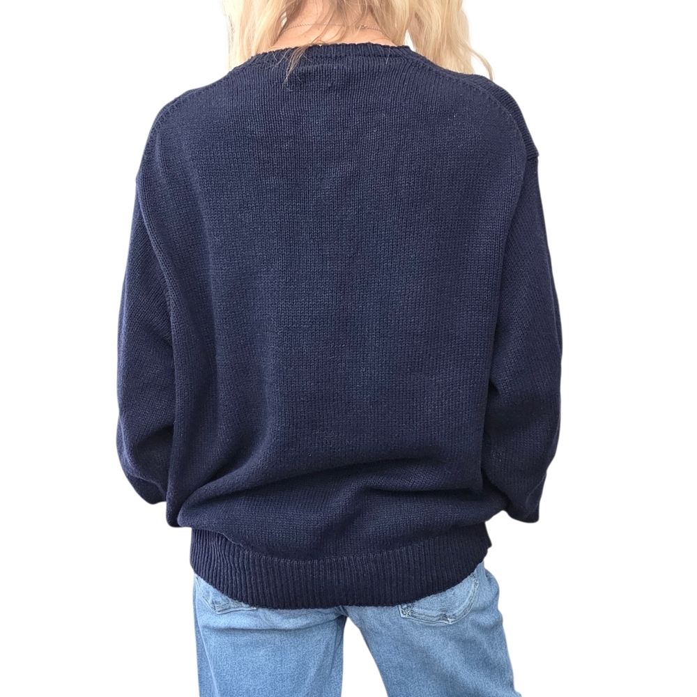 Polo Ralph Lauren Navy V Neck Linen Cotton Knit Sweater XL Preppy Classic - Picture 5 of 8